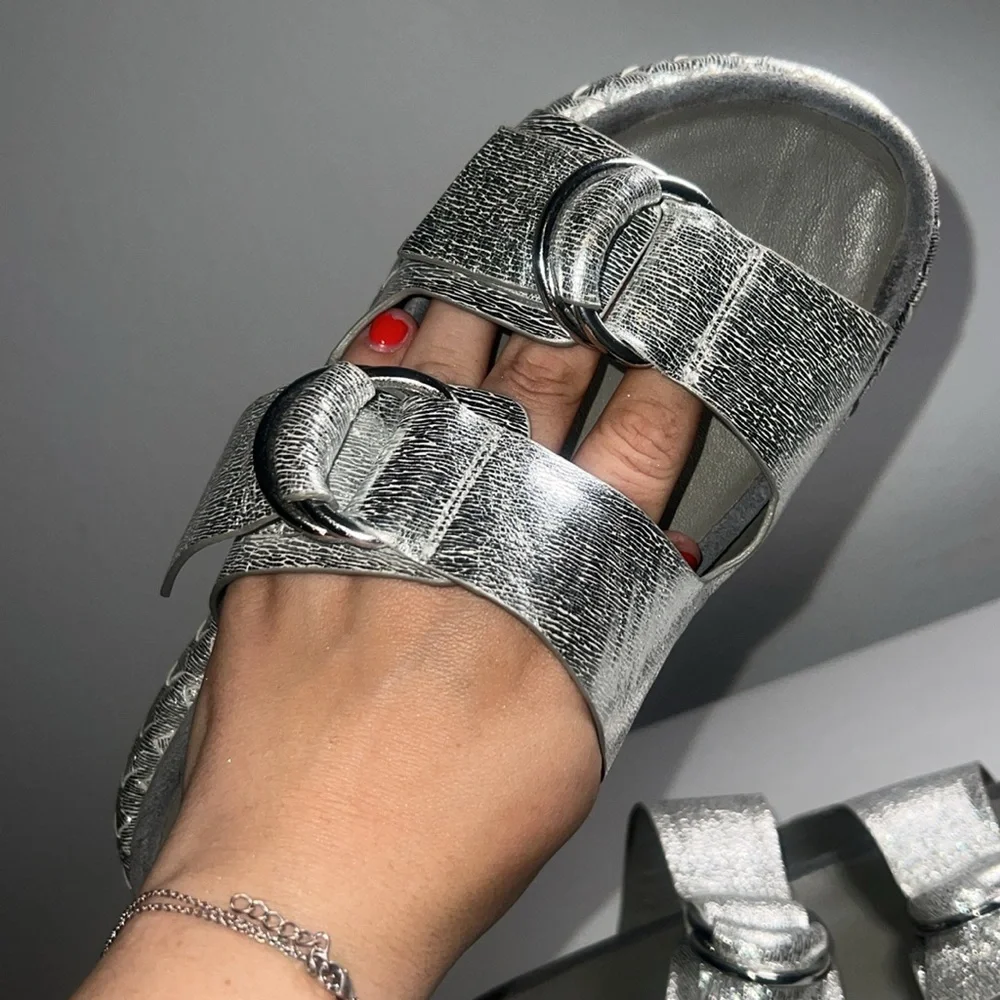 FREE PEOPLE Silver Panama Leather Platform Sandal Sz. 36 - Picture 6 of 10